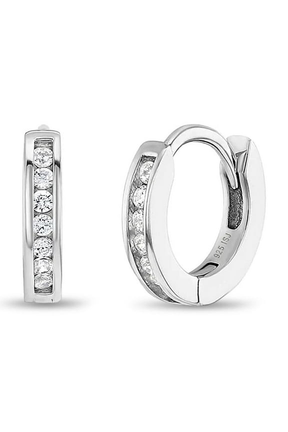 925 Sterling Silver 10mm Clear Cubic Zirconia Hoop Earrings for Toddlers & Girls