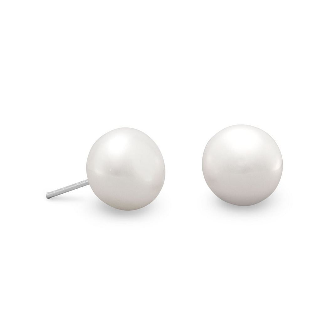 JEWELRYWEB 925 Sterling Silver 10mm Cultured Freshwater Button Pearl Stud Earrings Jewelry for Women