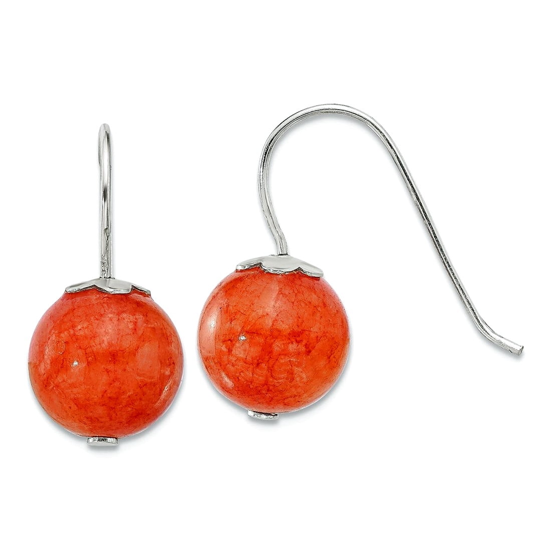925 Sterling Silver 10mm Orange Quartz Shepherd Hook Earrings 21.5x10mm Wide Stud Earring for Women