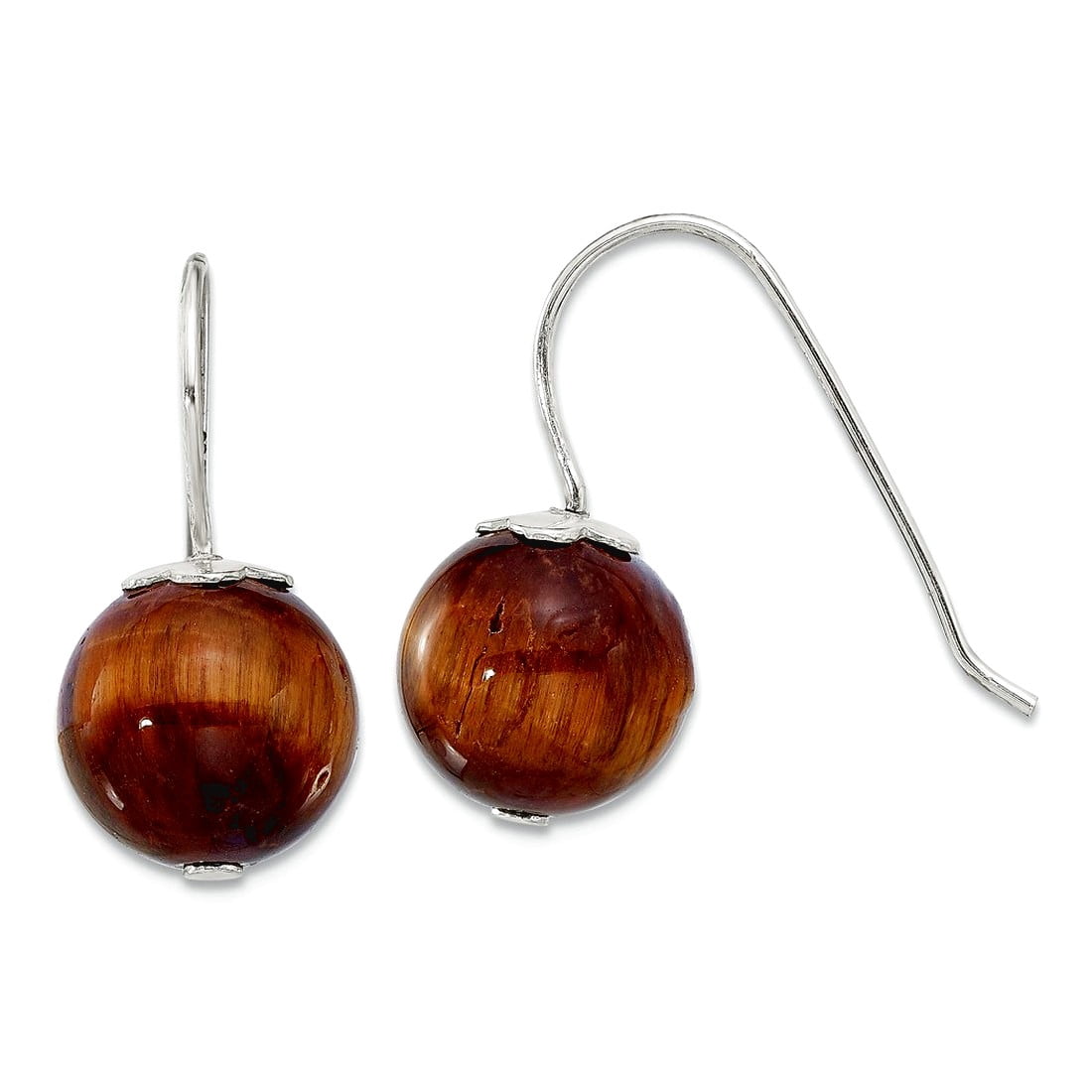 925 Sterling Silver 10mm Tigers Eye Shepherd Hook Earrings 21x10mm Wide Stud Earring for Women