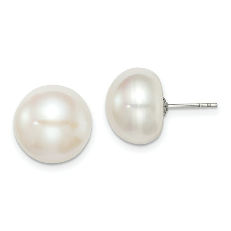 White Cultured Freshwater Pearl Button Post Stud Earrings Sterling Silver White Cultured Freshwater Pearl Button Post Stud Earrings Sterling Silver
