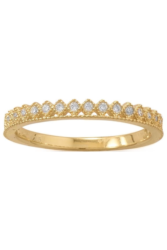 .925 Sterling Silver 14 Karat Gold Plated CZ Thin Crown Women's Band Ring