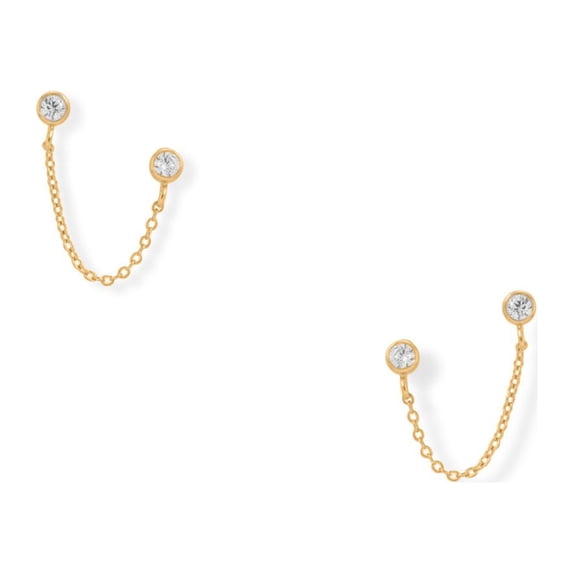 .925 Sterling Silver 14 Karat Gold Plated Round CZ Double Post Women's Earrings