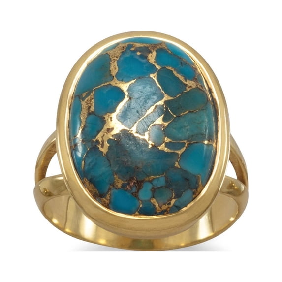.925 Sterling Silver 14 Karat Gold Plated Stabilized Turquoise Women's Ring