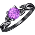 thumbnail image 1 of 925 Sterling Silver 14K Black Gold Finish Round Cut Amethyst Leaf Solitaire Engagement Ring For Womens, 1 of 1