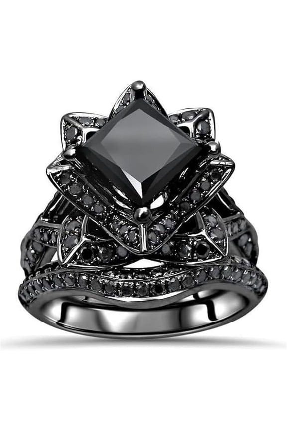 925 Sterling Silver 14K Black Gold Finish Round Cut Pink Sapphire Leaf Solitaire Engagement Ring For Womens