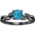 thumbnail image 1 of 925 Sterling Silver 14K Black Gold Finish Round Cut Swiss Blue Topaz Leaf Solitaire Engagement Ring For Womens, 1 of 1