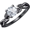 thumbnail image 1 of 925 Sterling Silver 14K Black Gold Finish Round Cut White Diamond Leaf Solitaire Engagement Ring For Womens, 1 of 1