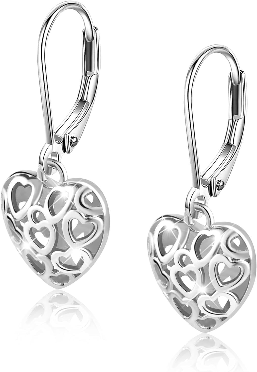 925 Sterling Silver 14K Gold French Style Leverback Earrings Heart Dangle Drop Earrings for Women Hypoallergenic Jewelry Gift