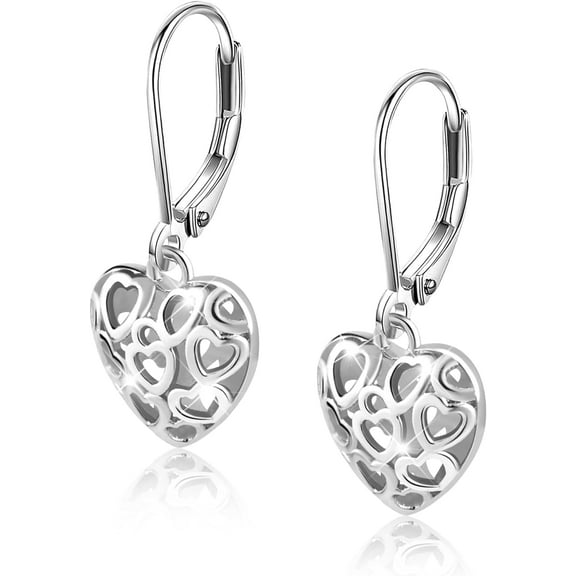 925 Sterling Silver 14K Gold Plated French Style Leverback Earrings, Heart Dangle Drop Earrings for Women Hypoallergenic Jewelry Gift