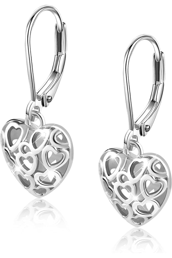 French Style Leverback Earrings, Heart Dangle Drop Earrings for Women Hypoallergenic Jewelry Gift