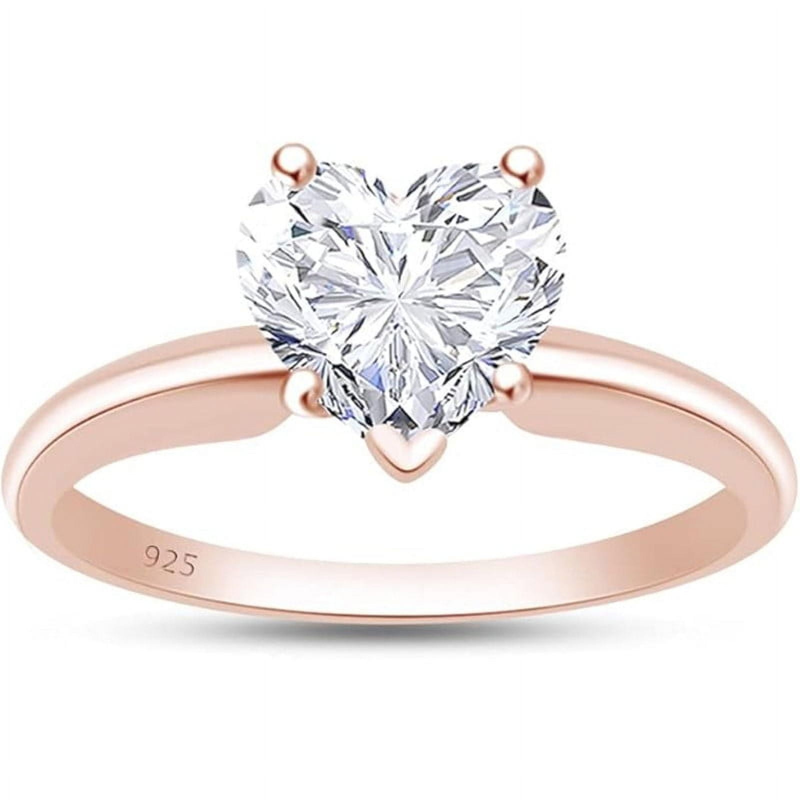 925 Sterling Silver 14K Rose Gold Finish Engagement Rings Heart Cut Solitaire Wedding Promise Rings for Women