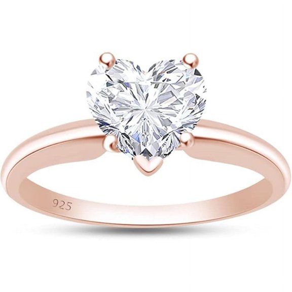 925 Sterling Silver 14K Rose Gold Finish Engagement Rings Heart Cut Solitaire Wedding Promise Rings for Women