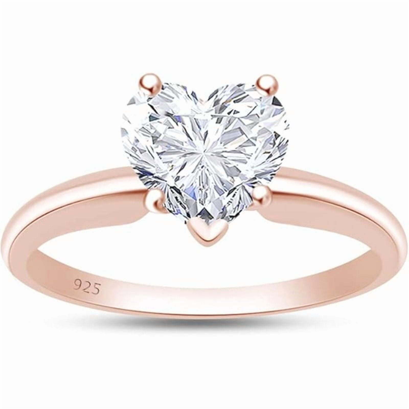 925 Sterling Silver 14K Rose Gold Finish Engagement Rings Heart Cut Solitaire Wedding Promise Rings for Women
