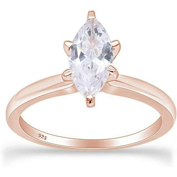 925 Sterling Silver 14K Rose Gold Finish Engagement Rings Marquise Cut Solitaire Wedding Promise Rings for Women