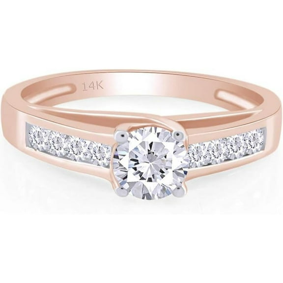 925 Sterling Silver 14K Rose Gold Finish Engagement Rings Round Cut solitaire with accents Wedding Promise Rings for Women