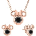 thumbnail image 1 of 925 Sterling Silver 14K Rose Gold Finish Round Cut Black Diamond Gemstone Solitaire Cute Mouse Pendant Necklace & Earring Jewelry Set For Women, 1 of 1