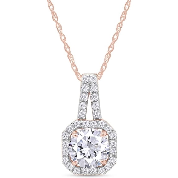 925 Sterling Silver 14K Rose Gold Finish Round Cut Halo Style Dainty Jewelry Pendant Necklace for Women