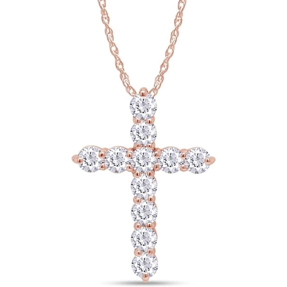 925 Sterling Silver 14K Rose Gold Finish Round Cut Simple Cross Pendant Necklace for Women
