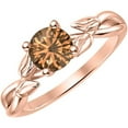 thumbnail image 1 of 925 Sterling Silver 14K Rose Gold Finish Round Cut Smoky Quartz Leaf Solitaire Engagement Ring For Womens, 1 of 1