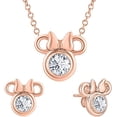 thumbnail image 1 of 925 Sterling Silver 14K Rose Gold Finish Round Cut White Diamond Gemstone Solitaire Cute Mouse Pendant Necklace & Earring Jewelry Set For Women, 1 of 1