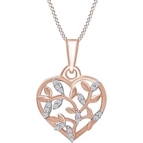 925 Sterling Silver 14K Rose Gold Finish Round Cut White Diamond Olive Leaf Heart Shape Pendant Necklace for Women