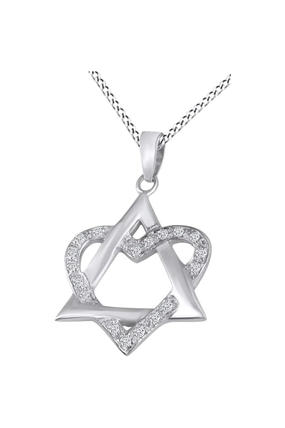 925 Sterling Silver 14K Rose Gold Finish Round Cut White daimond Jewish Star of David & Heart Pendant Necklace for Women