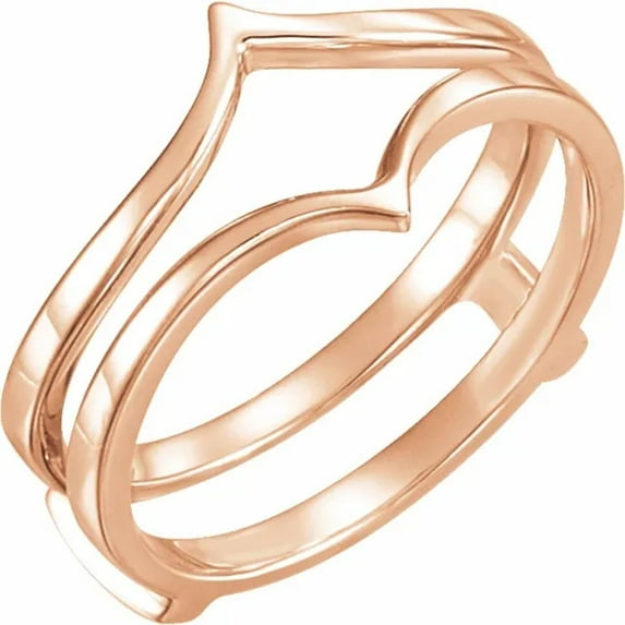 925 Sterling Silver 14K Rose Gold Finish V Shape Polished Plain Enhancer Wrap Engagement Wedding Ring