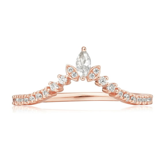 925 Sterling Silver 14K Rose Gold Marquise Moissanite V Shaped Wedding ring for Women