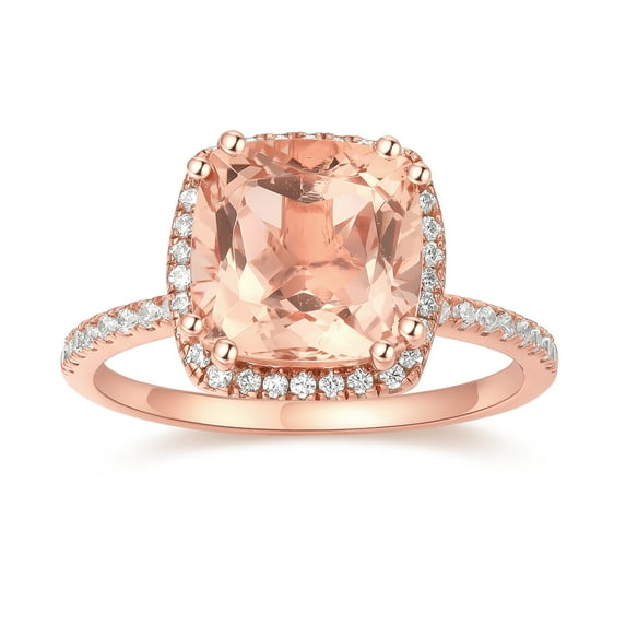 925 Sterling Silver 14K Rose Gold Natural morganite Cushion Engagement Ring