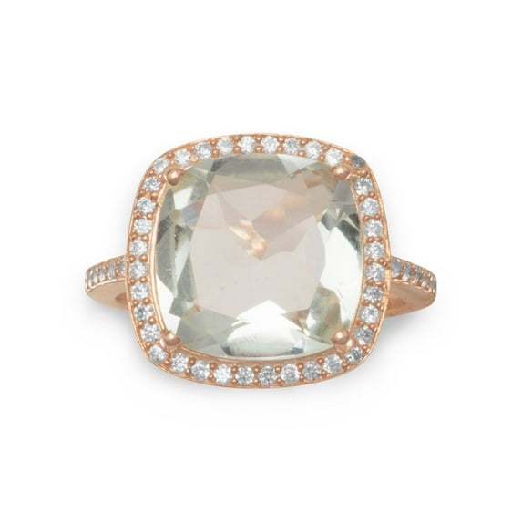 .925 Sterling Silver 14K Rose Gold Plated Prasiolite Women's Ring