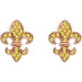 thumbnail image 1 of 925 Sterling Silver 14K Rose Gold Plated Round Cut Yellow Sapphire Birthstone Fleru De Lis Symbol Lily Flower Stud Earring Gift for Women, 1 of 1