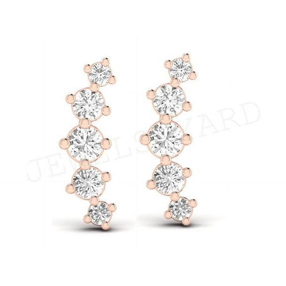 925 Sterling Silver 14K Rose Gold Plating Ear Crawler Earrings Hypoallergenic Round VVS1 Diamond For Women