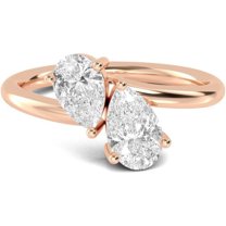 925 Sterling Silver 14K Rose Gold Plating Pear Cut White Diamond Toi Et Moi 2-Stone Stackable Anniversary Wedding Engagement Ring For Women