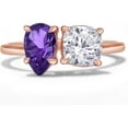 thumbnail image 1 of 925 Sterling Silver 14K Rose Gold Plating Pear Shape Amethyst & Cushion Cut White Diamond Toi Et Moi 2-Stone Wedding Engagement Ring For Women, 1 of 1