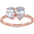 thumbnail image 1 of 925 Sterling Silver 14K Rose Gold Plating Pear Shape & Oval Cut White Diamond Toi Et Moi 2-Stone Engagement Wedding Ring For Women, 1 of 1