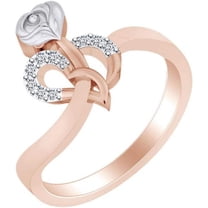 925 Sterling Silver 14K Rose Gold Plating Round Cut White Diamond Rose With Heart Anniversary Wedding Engagement Ring For Women
