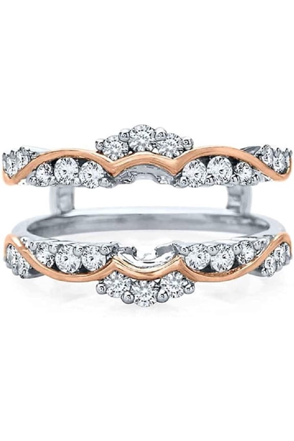 925 Sterling Silver 14K Two Tone Gold Finish Round Cut White Round Cut Moissanite Wedding Enhancer Guard Wrap Ring for Women's