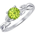 thumbnail image 1 of 925 Sterling Silver 14K White Gold Finish Round Cut Peridot Leaf Solitaire Engagement Ring For Womens, 1 of 1