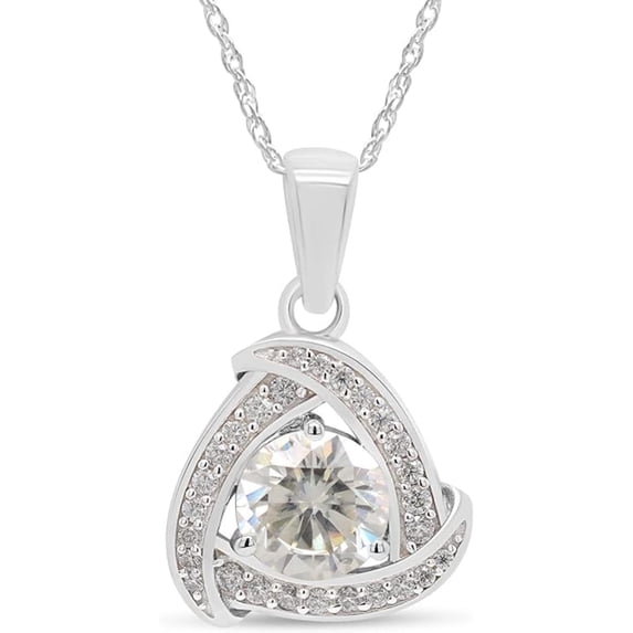 925 Sterling Silver 14K White Gold Finish Round Cut White Diamond Celtic Knot Pendant Necklace for Women