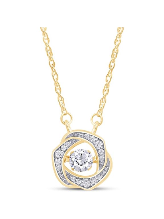 925 Sterling Silver 14K White Gold Finish Round Cut White Diamond Dancing Halo Pendant Necklace for Women