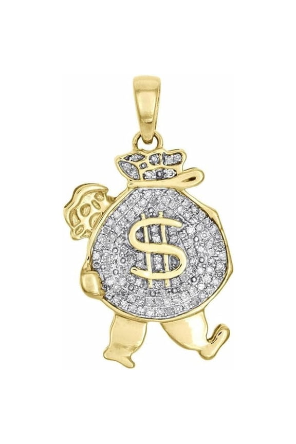 925 Sterling Silver 14K White Gold Finish Round Cut White Diamond Dollar Shaped 1.5" Inch Pendant For Women's & Men's