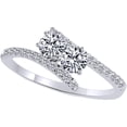 thumbnail image 1 of 925 Sterling Silver 14K White Gold Finish Round Cut White Diamond Two Stone Engagement Promise Rings for Women, 1 of 1