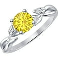 thumbnail image 1 of 925 Sterling Silver 14K White Gold Finish Round Cut Yellow Sapphire Leaf Solitaire Engagement Ring For Womens, 1 of 1
