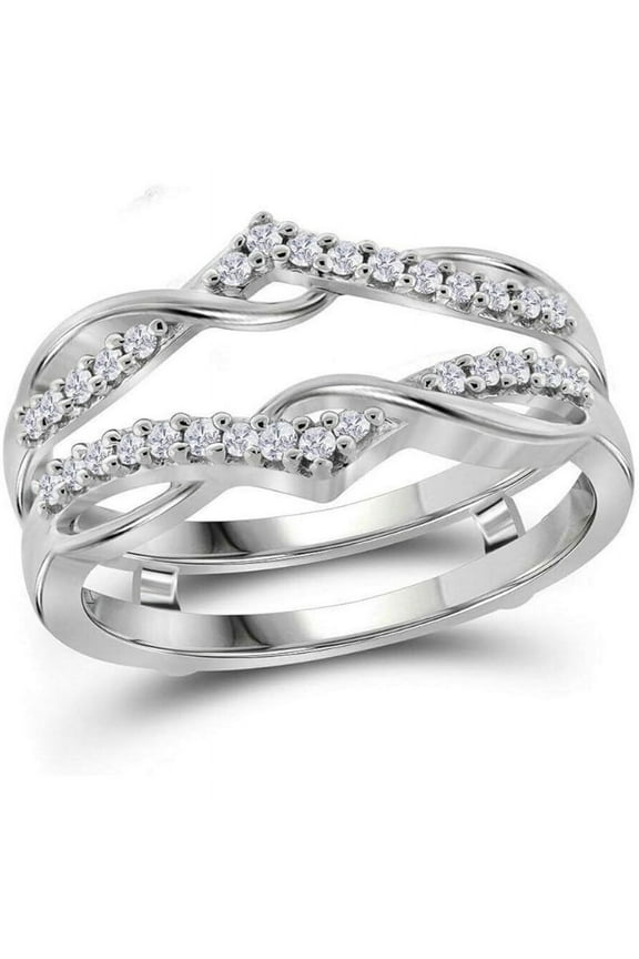 925 Sterling Silver 14K White Gold Over Moissanite Diamond Wrap Ring Guard Enhancer Wedding Band for Women