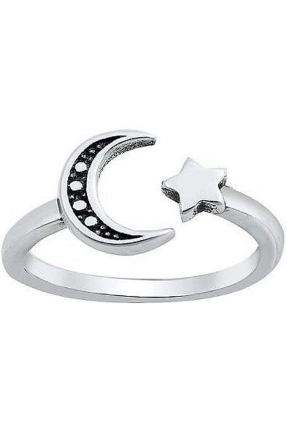 925 Sterling Silver 14K White Gold Over Moon and Star Design Adjustable Toe Ring for Women's