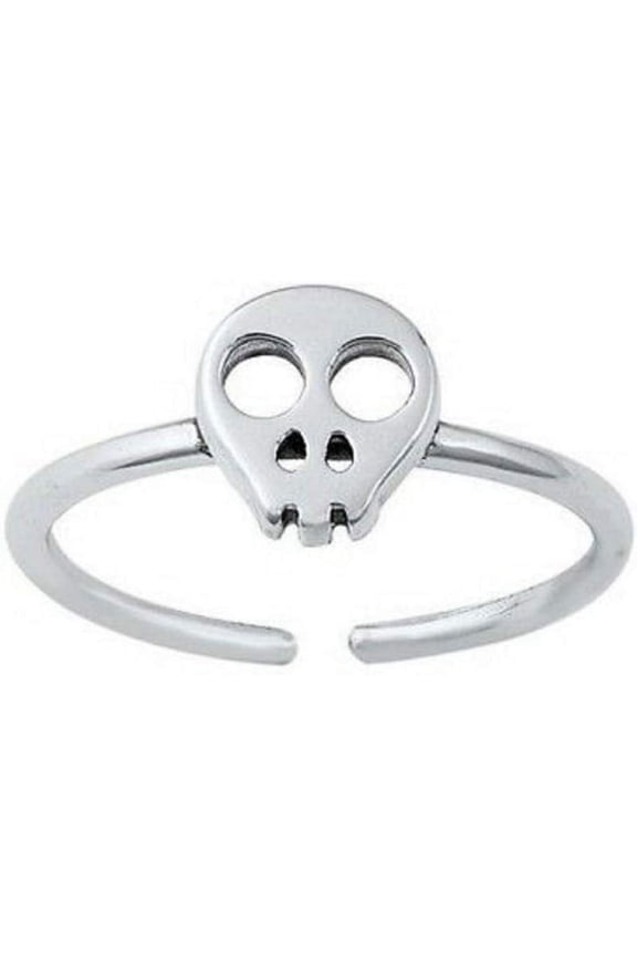 925 Sterling Silver 14K White Gold Over Skull Plain Adjustable Toe Ring for Women's