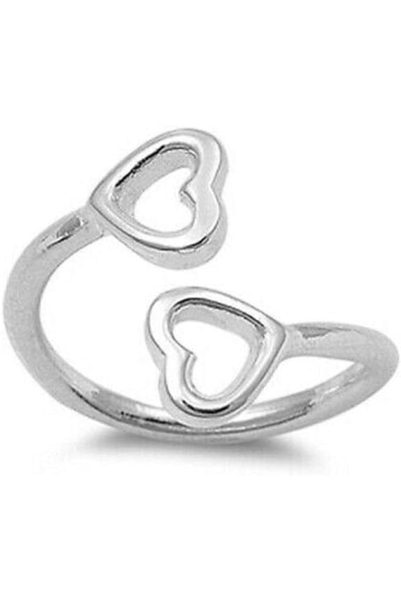 925 Sterling Silver 14K White Gold Over Two Hearts Adjustable Toe Ring for Women's