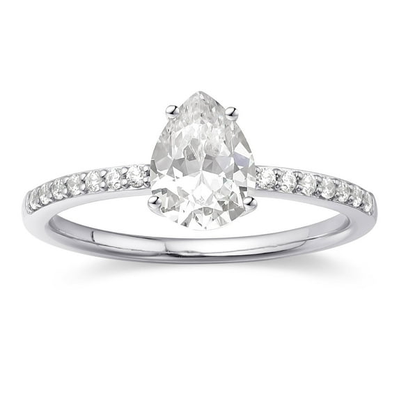 925 Sterling Silver 14K White Gold Pear Oval Shape Moissanite Engagement Ring for Women
