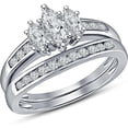 thumbnail image 1 of 925 Sterling Silver 14K White Gold Plated Marquise Cut White Diamond 3 Stone Beautiful Engagement Wedding Bridal Ring Set for Women, 1 of 1